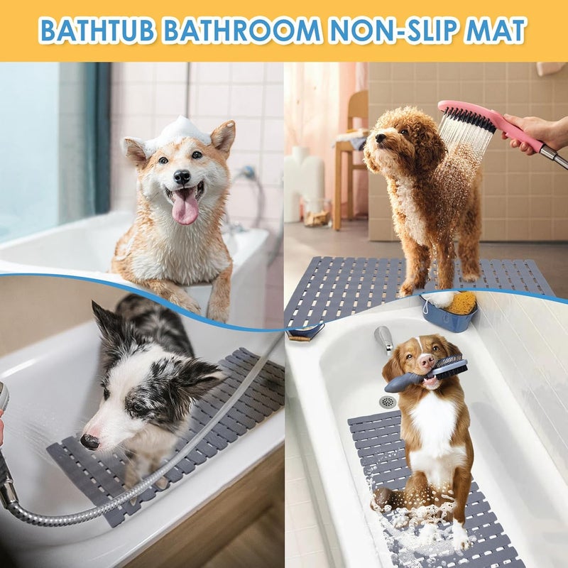 Wiojtry Bathtub Shower Mat, Pet Dog Bathing Non-Slip Mat, Dog Bath mat for tub, Quick Drain Bathtub Mat with Suction Cups & Drain Holes for Bathroom, 27.1x15.7 Inch (Mars Green) - Image 3